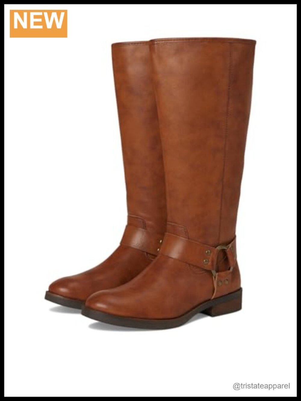 Women's Wide Calf Moto Harness Boots Block Heel Vegan Leather Zipper